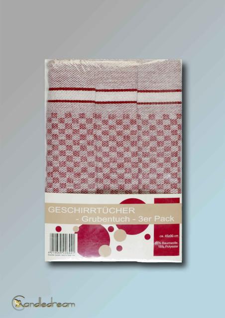 3er Pack Grubentücher Handtücher Küchentuch 45 x 90 cm rot kariert