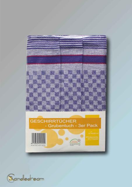 3er Pack Grubentücher Küchentücher Handtuch 45 x 90 cm blau kariert