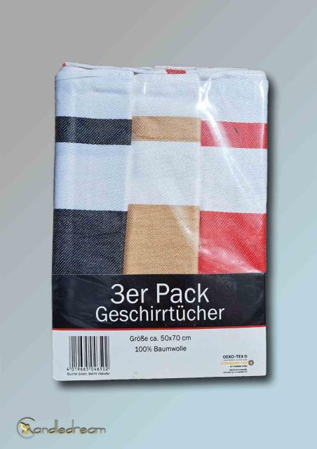 3er Pack Geschirrhandtücher Karo in drei Farben aus Baumwolle 50 x 70 cm