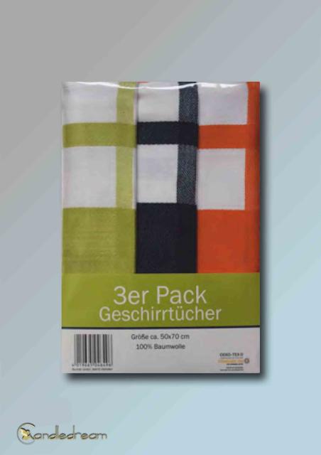 3er Pack Geschirrtücher Karo 3 verschiedene Farben 100 % Baumwolle 50 x 70 cm