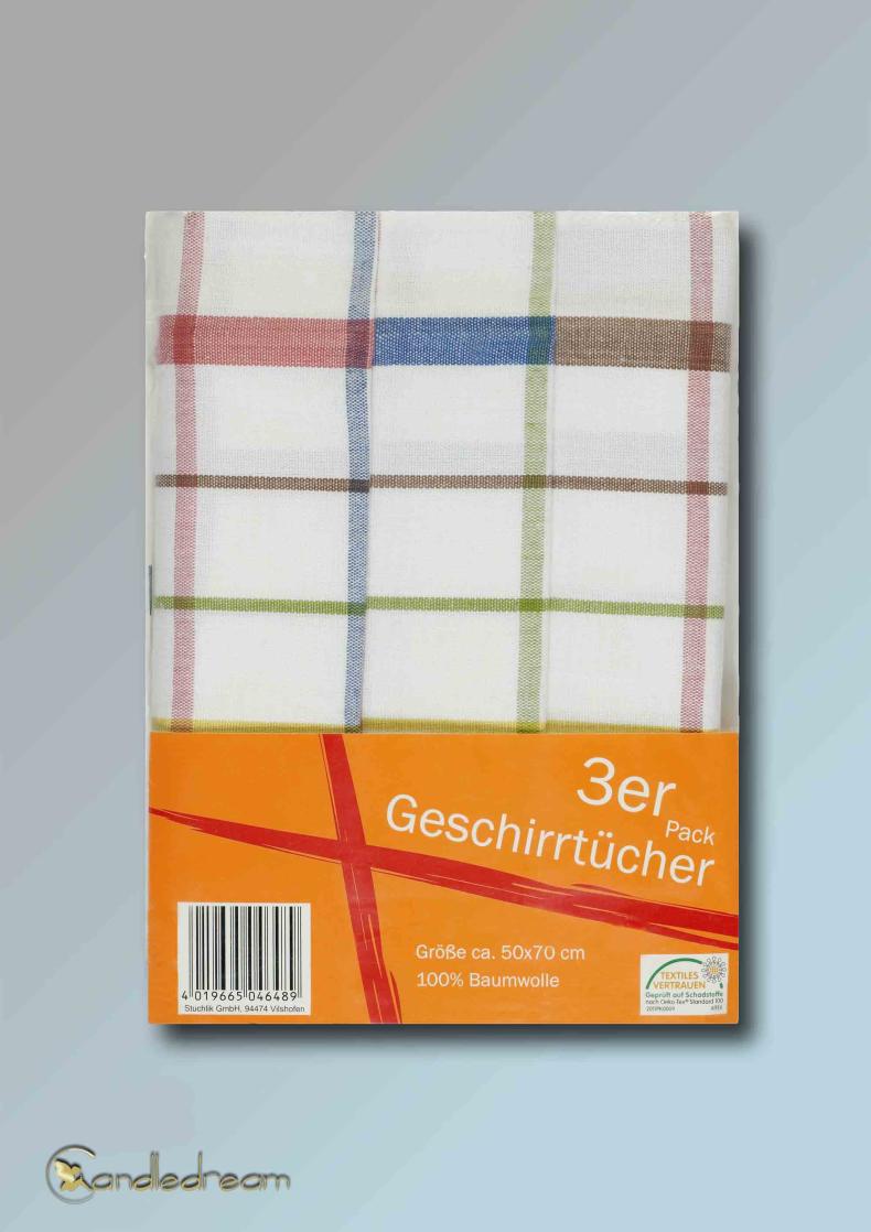 3er Pack Karo Küchenhandtücher in 3 Farben aus Baumwolle 50 x 70 cm